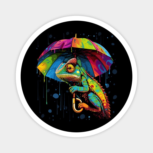 Chameleon Rainy Day With Umbrella Magnet by JH Mart